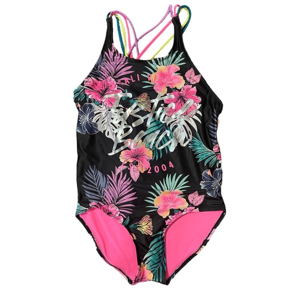 JUSTICE Girls Tankini Swimsuit Size 6-10 Plus Pink Floral Ruffle Swim Bikini NWT